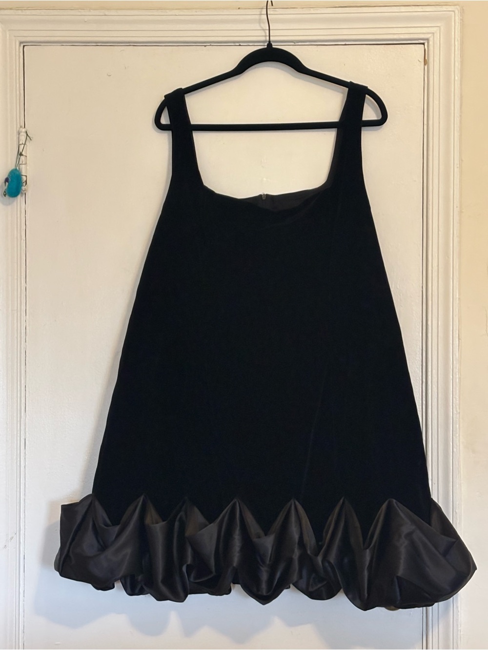 Black Velvet Mini Dress with SatinBubble Hem